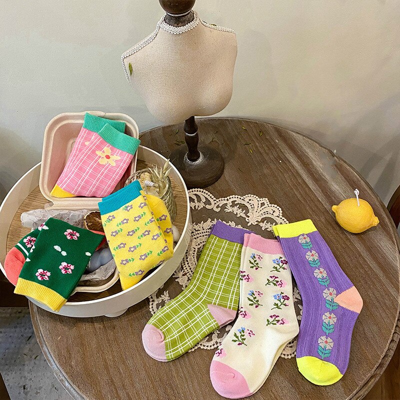 6 Pairs/lot Children's Socks Spring Korean Fashion Flowers Baby Girls Socks Princess Breathable Sports Cotton Socks