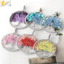 Collar con colgante de árbol de la vida CSJA, piedra Natural, envoltura de alambre de Color plateado, cuentas de Chip de cristal de cuarzo, joyería de Reiki de flor para mujer G306