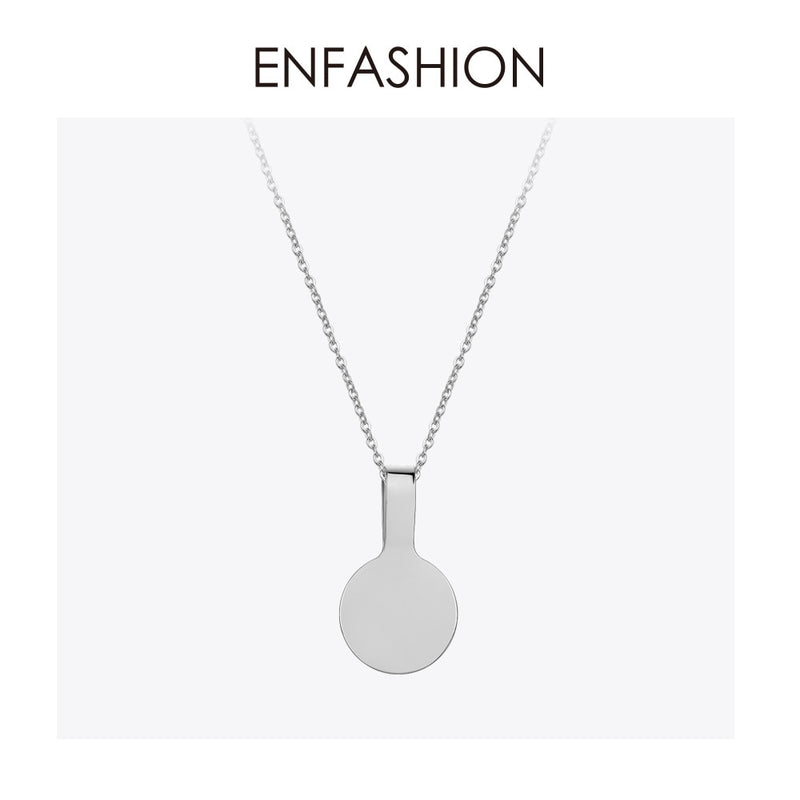 ENFASHION Personalized Engraved Name Necklace Stainless Steel Circle Square Pendant Necklaces For Couples Jewelry Custom PB3010