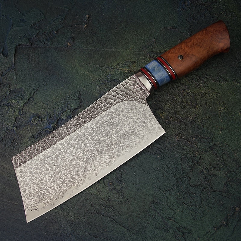 PEDWIFE  7 inch Damascus Steel Chinese Cleaver Knife Chef Knife Stainless Steel Kitchen Knives Slicing Knives Cooking Tools