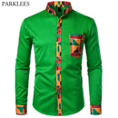 Dashiki African Herrenhemd Patchwork Pocket Africaine Print Shirt Herren Ankara Style Langarm Design Kragen Herrenhemden