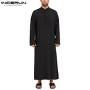 Hombres musulmanes Jubba Thobe manga larga Color sólido transpirable túnicas 2022 Stand Collar islámico árabe Kaftan hombres Abaya S-5XL INCERUN