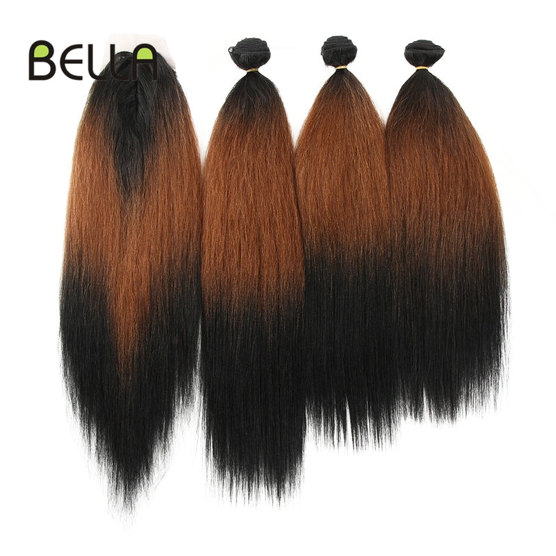 Yaki Straight Hair Bundles Ombre Bundles Synthetic Hair 4Pcs/Pack 18-22inch 245g Bundles With Closure BELLA Weave Hair Extension