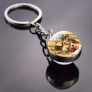 Animals Keychain Cat Dog Bear Peacock Rabbit Squirrel Phoenix Double Side Glass Ball Pendant Keyring
