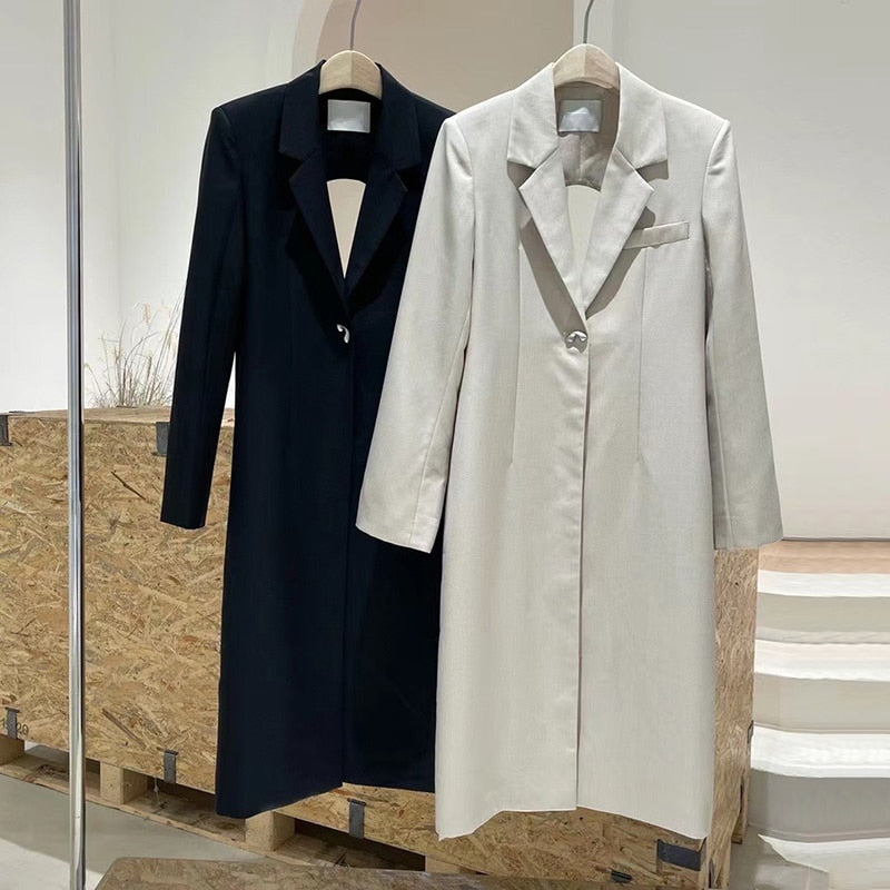 TWOTWINSTYLE, chaqueta minimalista sin espalda para mujer, chaquetas largas informales de manga larga con muescas, ropa nueva de moda para mujer 2021