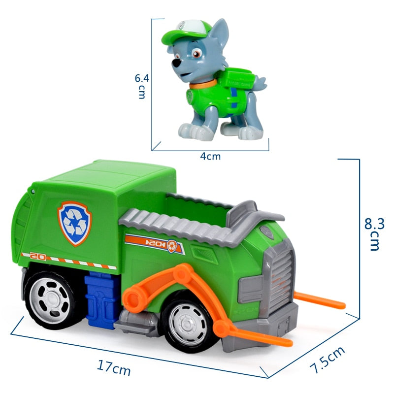 Original Paw Patrol Rescue Dog Puppy Set Spielzeugauto Patrulla Canina Spielzeug Actionfigur Modell Chase Skye Trümmerauto für Kinder Geschenk