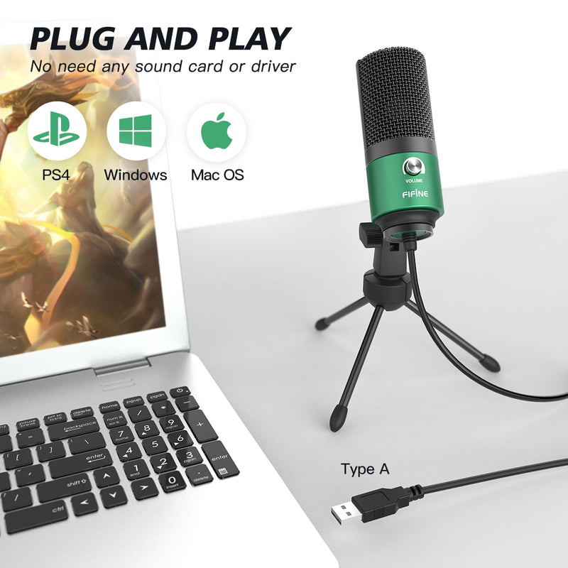 Fifine USB-Kondensator-Aufnahmemikrofon aus Metall für Laptop, Windows, Nierencharakteristik, Studioaufnahme, Gesang, Voice Over, Video-K669