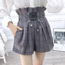HELIAR 2022 Spring Women Plaid Shorts Elastic Waist Drawstring Wide Leg Shorts With Saches High Waist Shorts For Women