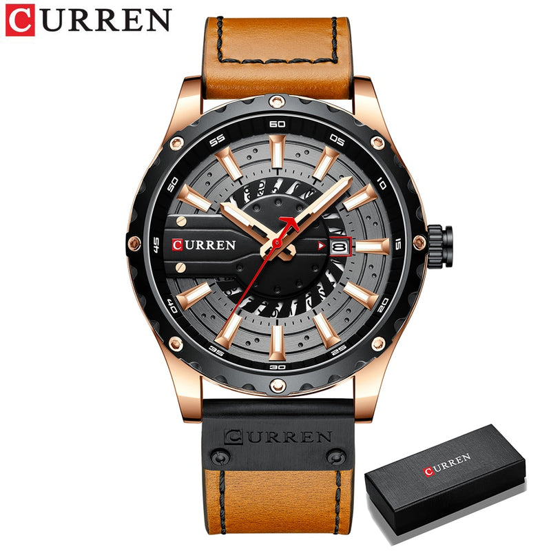 CURREN Watches Top Brand Fashion Leather Wristwatch Casual Quartz Men&