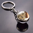 Animals Keychain Cat Dog Bear Peacock Rabbit Squirrel Phoenix Double Side Glass Ball Pendant Keyring