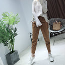 Casual Autumn Winter Women Pants Korean Elastic High Waist Pockets Suede Harem Pants Trousers Women Pantalon Femme