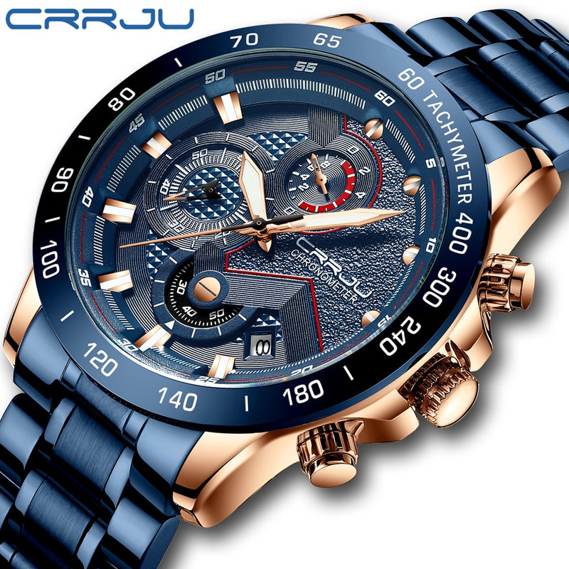 CRRJU 2021 New Fashion Mens Watches with Stainless Steel Top Brand Luxury Sports Chronograph Quartz Watch Men Relogio Masculino