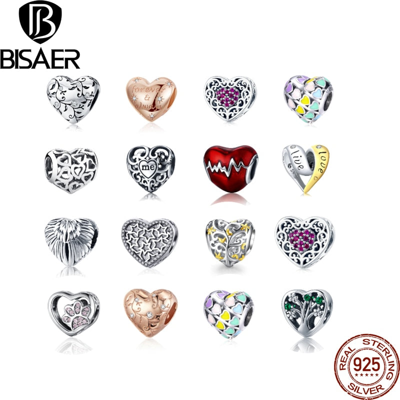 925 Sterling Silver Tree Of Life Infinite Love Heart Zircon CZ Beads Charms Fit BISAER Bracelet Silver 925 DIY Jewelry Making