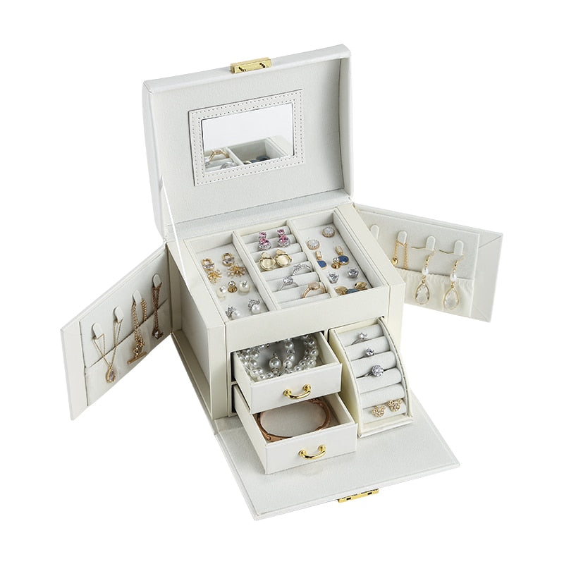 Casegrace, cajón grande, cajas de joyería, caja de joyería de cuero PU, organizador de terciopelo, pendiente, anillo, collar, caja de almacenamiento de joyas, ataúd