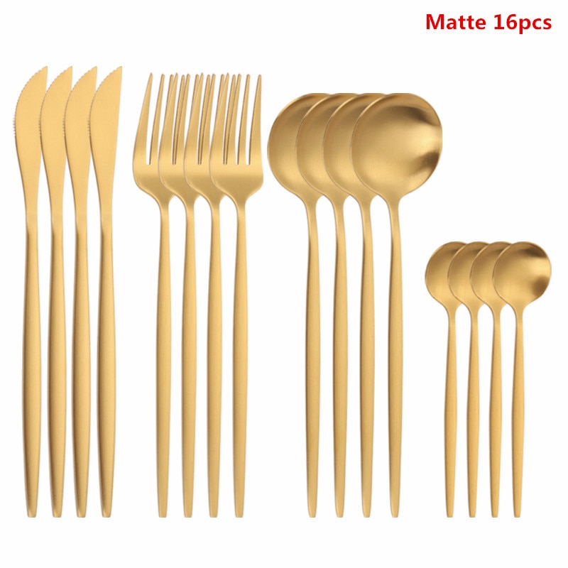 Black Tableware Forks Knives Spoons Cutlery Dinner Set Stainless Steel Cutlery Set Kitchen Flatware Set 16Pcs Luxury Dinnerware