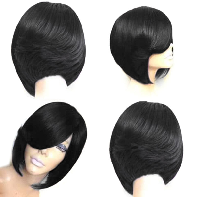 Short Bobo Wig for Black Women Girl Synthetic Wigs Black and Green Red Wig For Cosplay Party Daily Use Heat Resistant Fiber