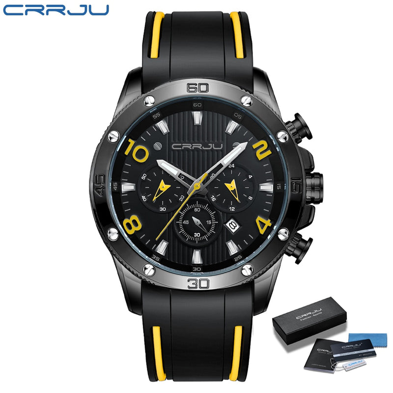 Reloj CRRJU para hombre, cronógrafo, deportes al aire libre, relojes impermeables, pantalla luminosa, reloj de goma de cuarzo, reloj Masculino