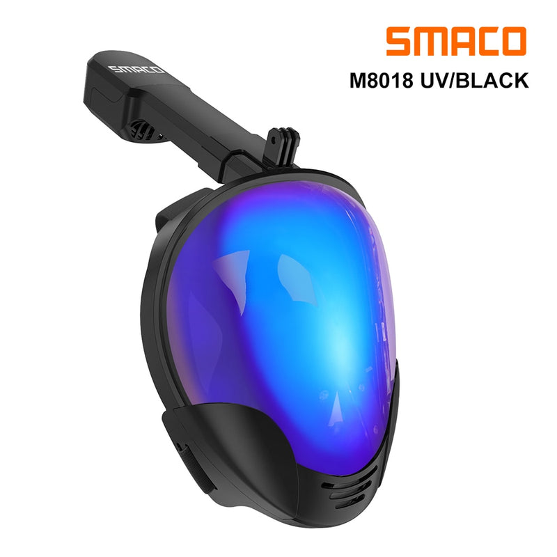 SMACO Full Face Snorkel Mask with UV Protection Anti-Fog Detachable Camera Mount 180 degrees Panoramic View