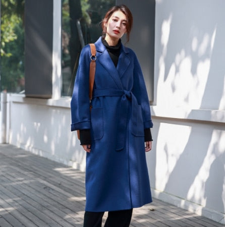 New High Quality Luxury Cashmere Coat Fall Spring Outerwear Female Wool Coat Loose Oversize Women&