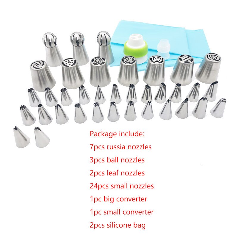 40pc/Set Russian Tulip Pastry Nozzles For Cream Stainless Steel Icing Piping Tips Pastry Bag Confectionery Cake Decorating Tools