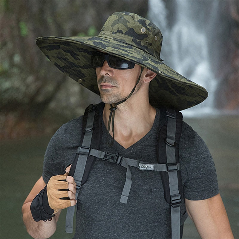 16cm Long Wide Brim Sun Hat Breathable Safari Hat Men Women Boonie Hat Summer UV Protection Cap Hiking Fishing Bucket Hat Beach