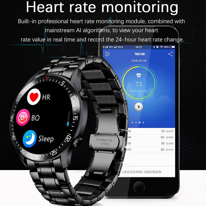 LIGE 2020 New Luxury brand mens watches Steel band Fitness watch Heart rate blood pressure Activity tracker Smart Watch For Men