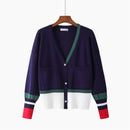 Cárdigan de diseñador de moda de alta calidad HLBCBG, suéteres de punto con botones de Color de contraste de manga larga de un solo pecho