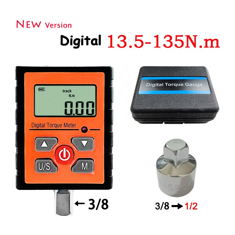 Nuevo adaptador de llave dinamométrica Digital Verison 1/2 "1/4" 3/8 "medidor de par electrónico profesional para reparación de automóviles y bicicletas 0,3-200N.m