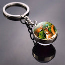 Animals Keychain Cat Dog Bear Peacock Rabbit Squirrel Phoenix Double Side Glass Ball Pendant Keyring