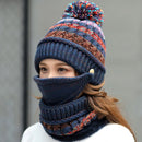 2020 Mütze Winter Frauen Maske Sturmhaube Mütze für Mädchen Schal dickes warmes Fleece innen gestrickte Mütze Schal Set 3-teilige Wintermützen