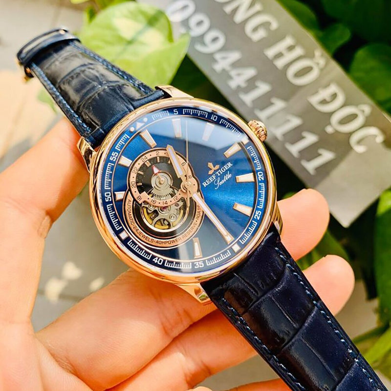 Reef Tiger/RT Dress Herrenuhr Blau Tourbillon Uhren Top-Marke Luxus Automatische Mechanische Uhr Relogio Masculino RGA1639