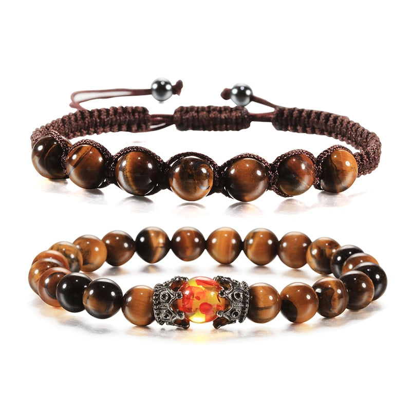 Tiger Eye Beaded Bracelets Bangles Men Braided Rope Healing Balance Yoga Charm Women Natural Stone Buddha Bracelet Adjustable