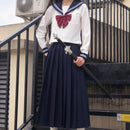 Bonito traje de marinero, conjuntos de uniformes escolares JK de manga larga para niñas, camisa blanca y falda plisada azul oscuro, trajes de Cosplay para estudiantes