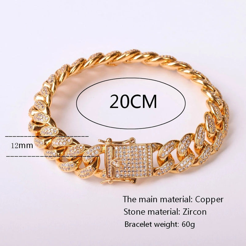 Bubble Letter Miami Cuban Link Pulsera para hombres Joyas de hip hop chapadas en oro real