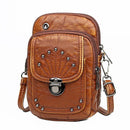 Vintage Soft Leather Crossbody Bags Rivet PU Women Messenger Shoulder Bag Small Female Handbags Phone Purses Black and Brown