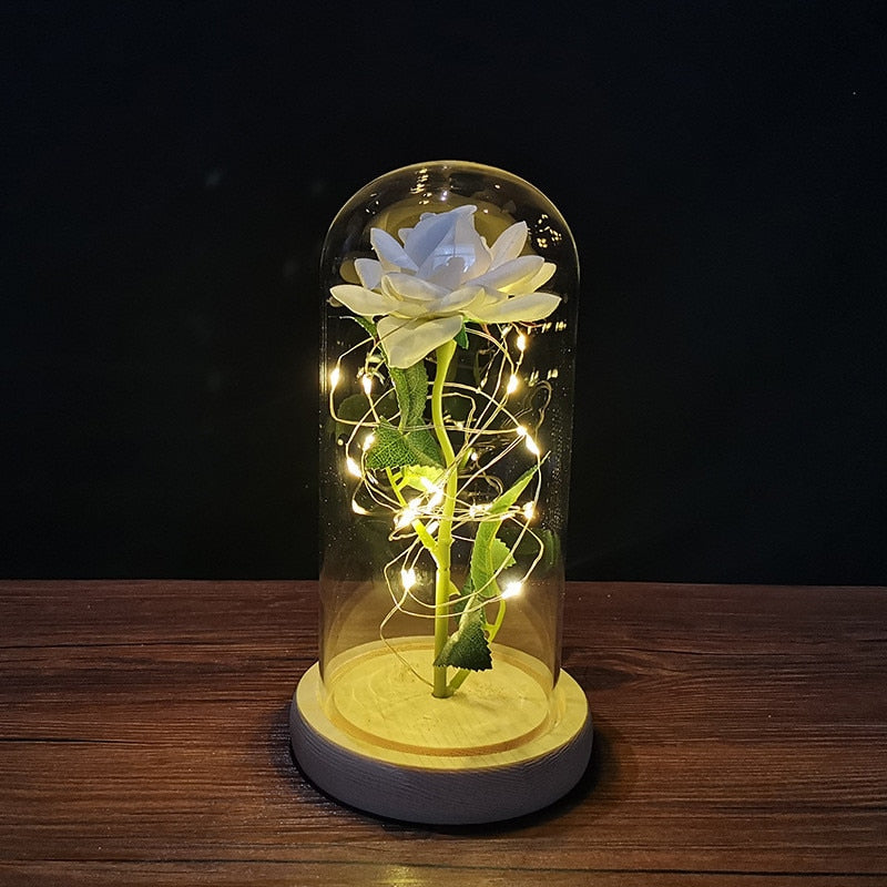 LED Enchanted Galaxy Rose Ewige 24 Karat Goldfolie Blume mit Lichterketten in Kuppel für Heimdekoration Weihnachten Valentinstagsgeschenk