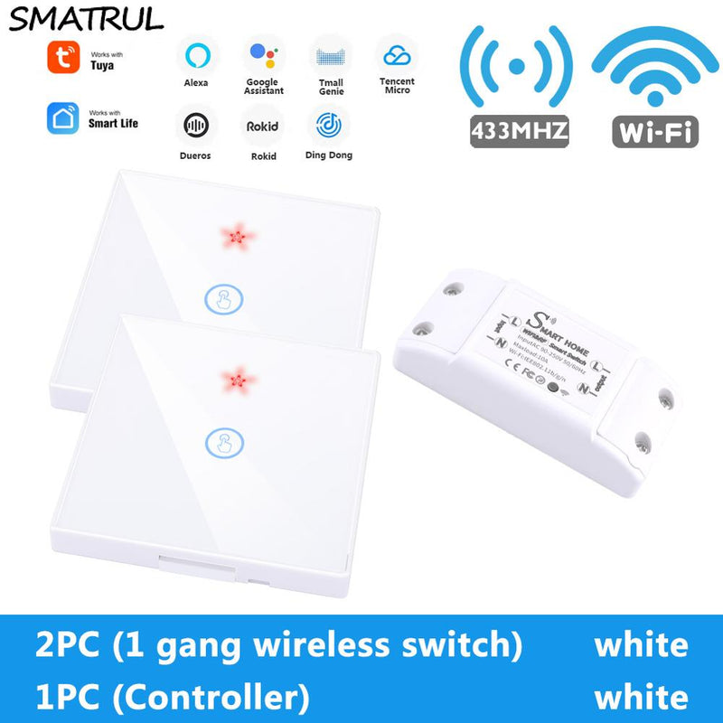 SMATRUL Tuya Smart Home APP WiFi Interruptor táctil Luz RF 433Mhz Panel de pared DIY Módulo de relé Temporizador Alexa Socket Lámpara 110-220V