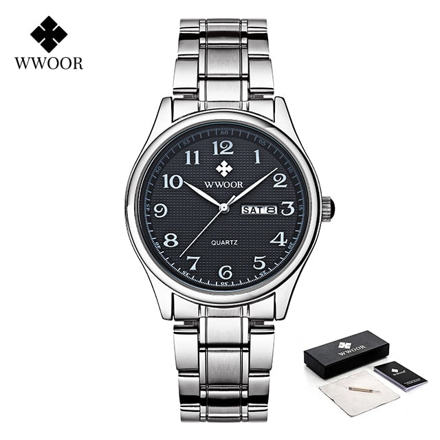 WWOOR Fashion Lovers Watches For Men Women Waterproof Arabic Clock Silver Stainless Steel Couple Casual Ladies Quartz Wristwatch