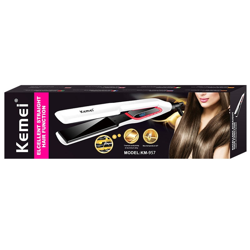 Kemei Hair Straightener Curler Flat Iron Negative Ion Hair Straighting Curling Iron Tourmaline Ceramic Heating Plate LCD Display
