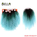 Bella Afro Kinky Curly Synthetic Hair 6 Bundles With 1Closure 7pcs/Lot Ombre Color 16-20 inch Kinky Curly Bundles Hair Extension