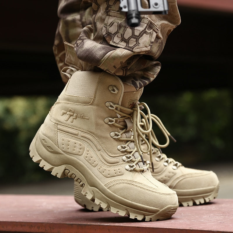 Botas militares de cuero de marca de alta calidad para hombre de invierno/otoño, barcos de combate tácticos de fuerza especial para el desierto, zapatos para exteriores, botas de nieve