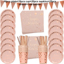 78 teile/satz Rose Gold Happy Birthday Decor Mädchen Einweggeschirr Set Pappteller Hot Stamping Adult Birthday Party Supplies