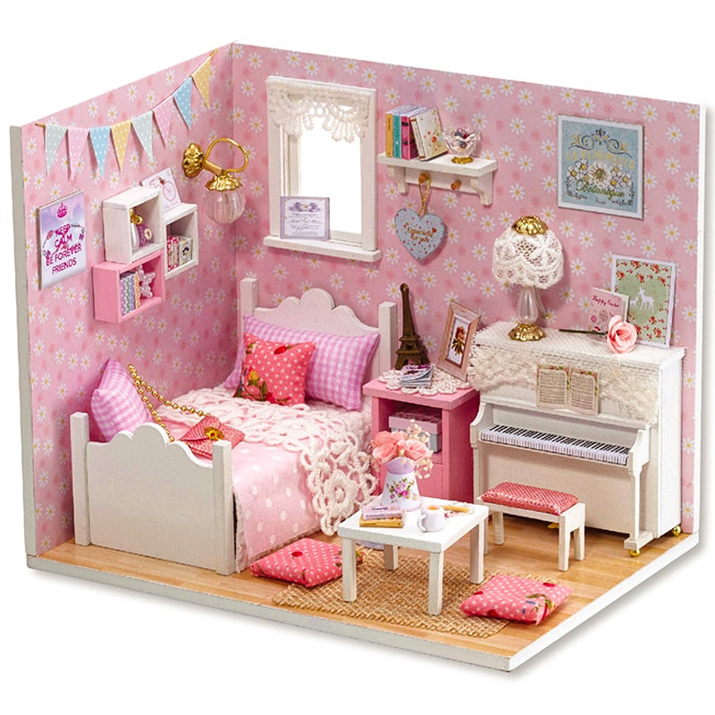 Doll House Furniture Diy Miniature 3D Wooden Miniaturas Dollhouse Toys for Children Birthday Gifts Casa Kitten Diary H013