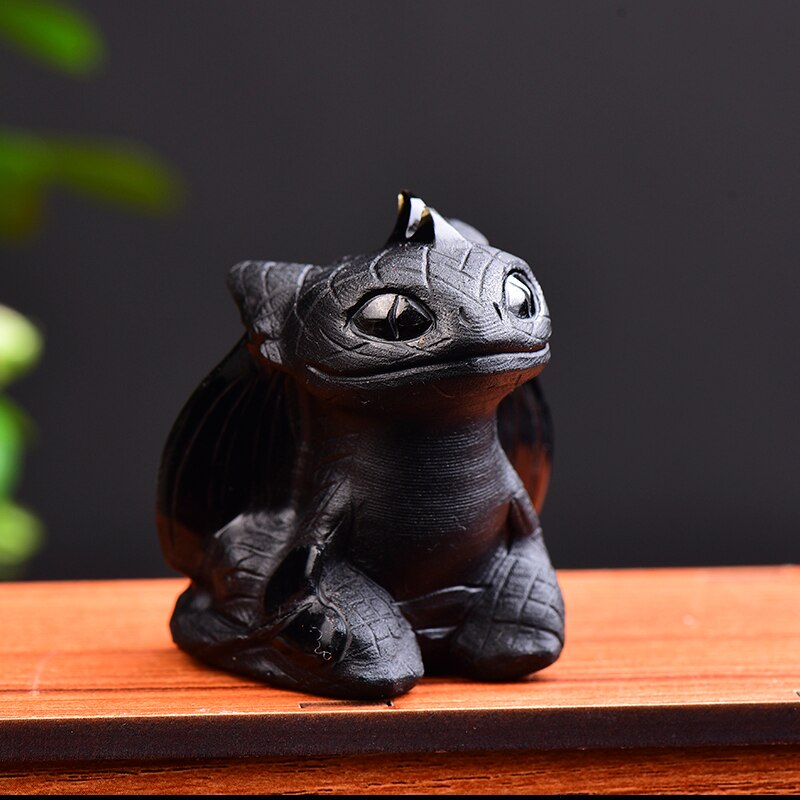 1PC Natural Obsidian Hand Carved Doll Dragon Polished Crystal Healing Stone Home decoration Art Collectible Figurine  DIY Crafts