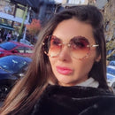 Brand Fashion Oversized Round Sunglasses Women Flower Design Trendy Rimless Sun Glasses Shades for Women Driving Eyewear UV400