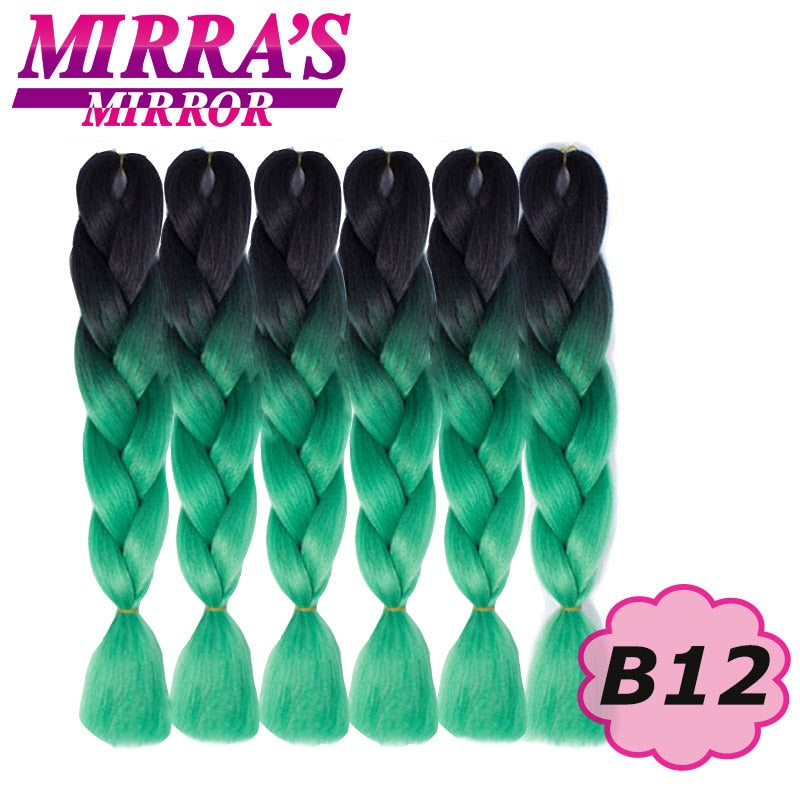 24inch Jumbo Braids Synthetic Hair For Box Braid Ombre Braiding Hair Extensions Three Tone Black Brown Blue Pink Mirra’s Mirror