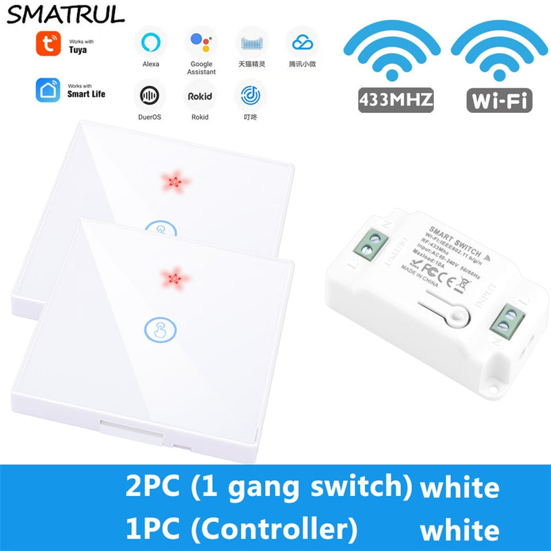 SMATRUL Tuya Smart APP WiFi Touch Wall Switch Light Wireless RF 433Mhz DIY Relay Timer Module Google Home Alexa 110V 220V On Off