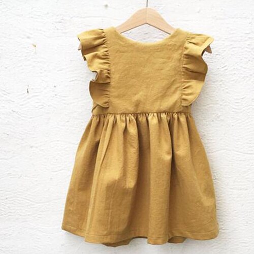 2020 New Summer Baby Girls Dresses European America Toddler Kids Girl Dress Casual Linen Clothing Ruffles Sweet Princess Dress