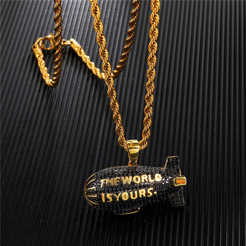 Black Airship Pendant Necklace New Arrival Bling Cubic Zirconia Hip Hop Jewelry For Men Women Gifts