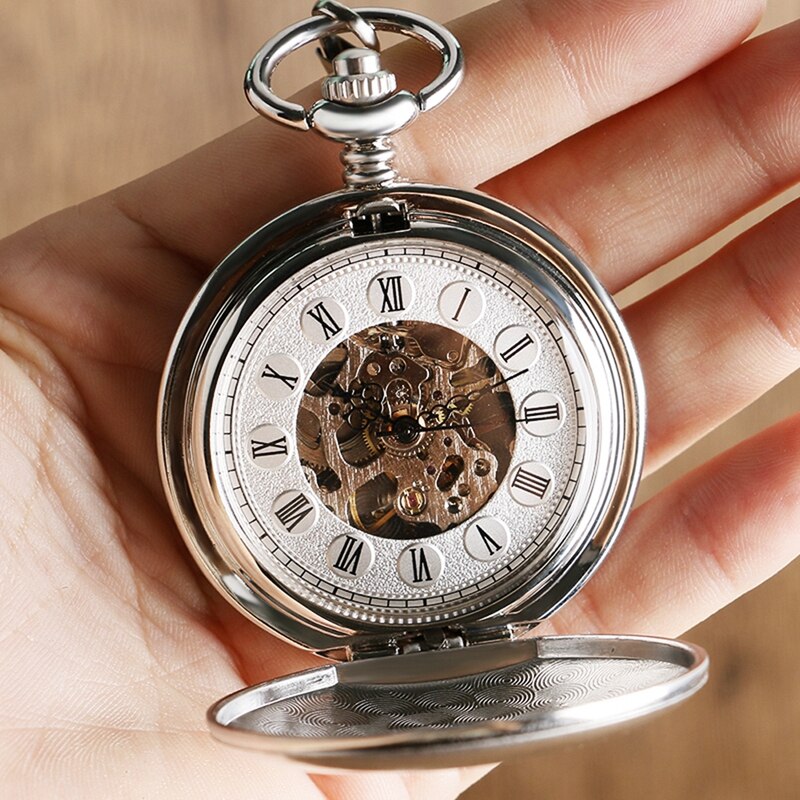 Top Luxury Smooth Roman Numerals Vintage Mechanical Pocket Watch Steampunk Hand Winding Men&